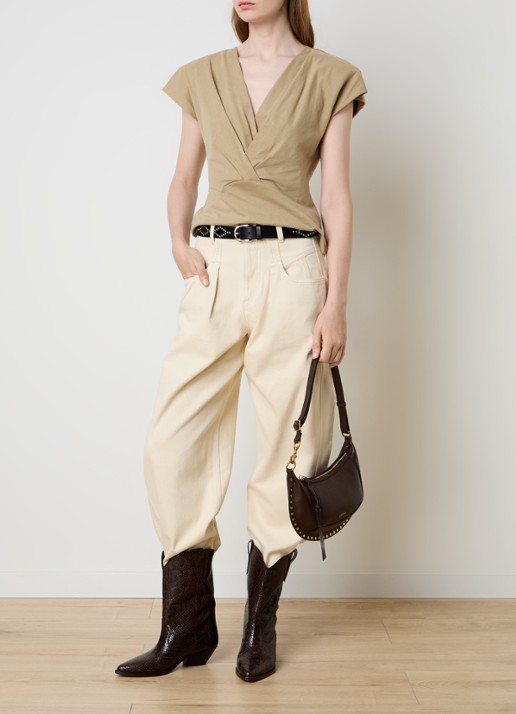 Isabel Marant Nadrine top met schoudervulling en V-hals - voorkant 5 beige