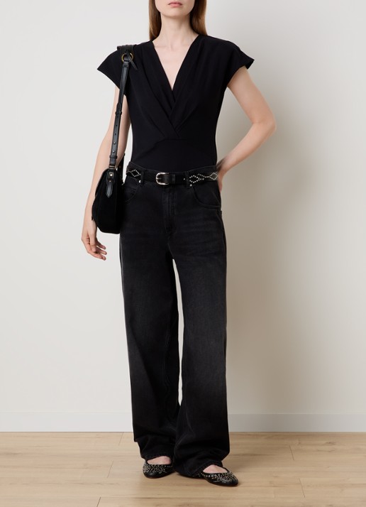 Isabel Marant Nadrine top met schoudervulling en V-hals - voorkant 2 zwart