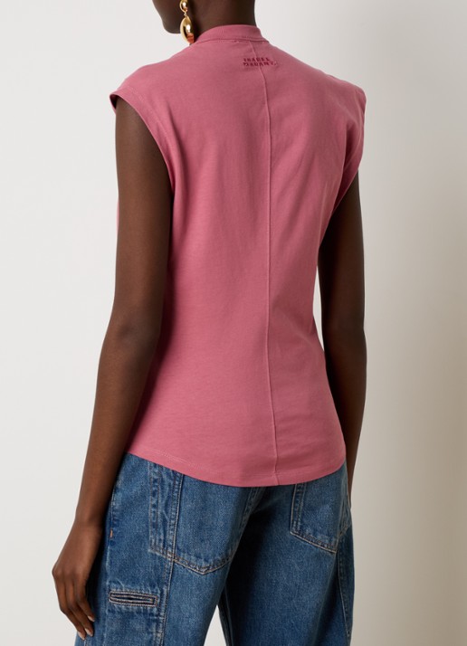 Isabel Marant Nayda T-shirt van  katoen met asymmetrische hals  - achterkant koraalroze