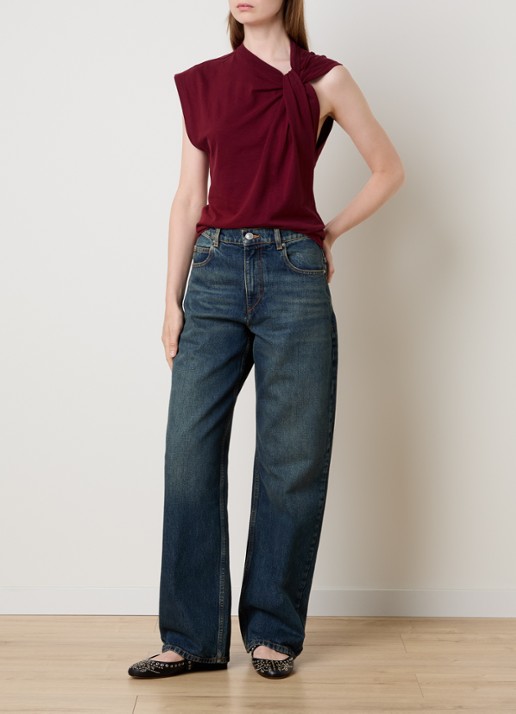 Isabel Marant Nayda top met knoopdetail - voorkant 5 cranberryrood