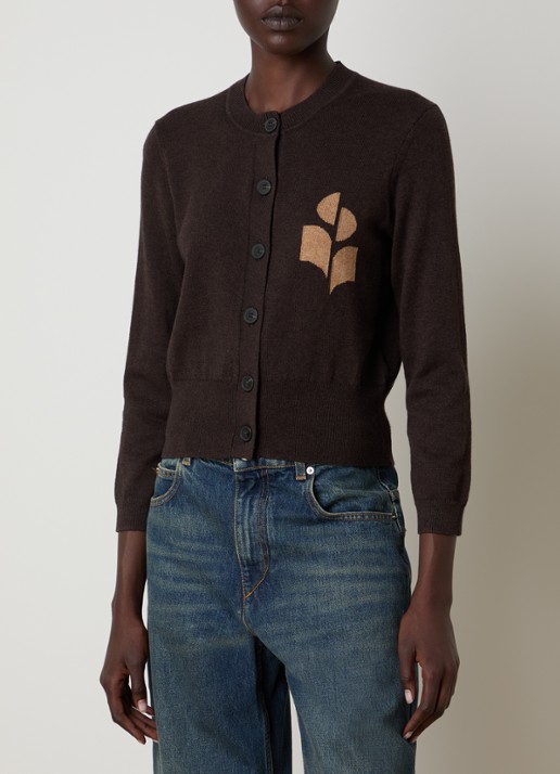 Isabel Marant Newton fijngebreid vest in wolblend met logo - detail chocoladebruin