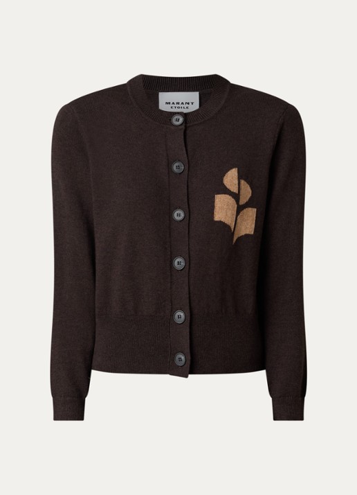 Isabel Marant Newton fijngebreid vest in wolblend met logo - voorkant 3 chocoladebruin