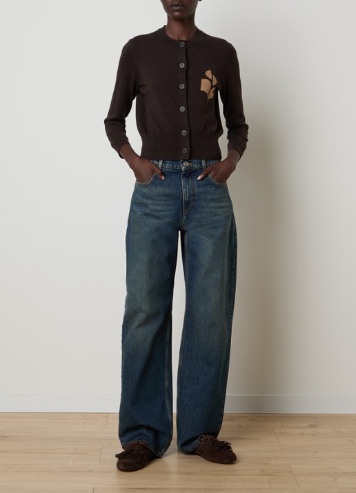 Isabel Marant Newton fijngebreid vest in wolblend met logo - voorkant 4 chocoladebruin