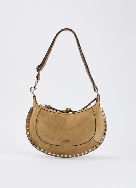 Isabel Marant Oskan Moon crossbodytas van kalfssuède met studs  - voorkant 6 camel