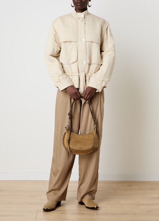 Isabel Marant Oskan Moon crossbodytas van kalfssuède met studs  - voorkant 7 camel