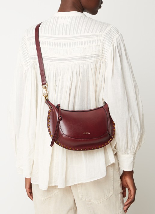 Isabel Marant Oskan Moon schoudertas van leer met studs - voorkant 4 bordeauxrood