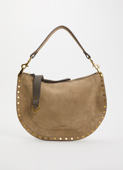 Isabel Marant Oskan Soft Zip schoudertas van suède met studs en afneembare schouderriem