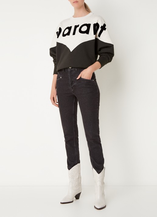 Isabel Marant Oversized sweater met flock logoprint - voorkant 2 grijsmele