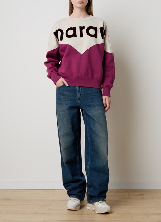 Isabel Marant Oversized sweater met flock logoprint - voorkant 5 paars