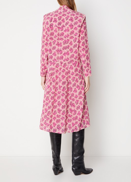 Isabel Marant Patel midi jurk in zijdeblend met print - achterkant roze