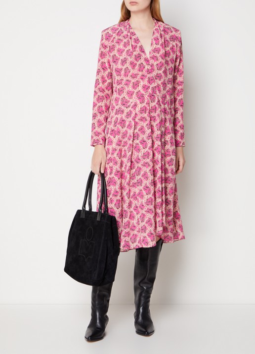 Isabel Marant Patel midi jurk in zijdeblend met print - detail 4 roze