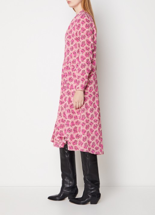 Isabel Marant Patel midi jurk in zijdeblend met print - voorkant 3 roze