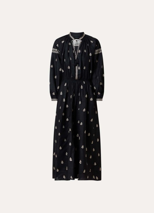 Isabel Marant Rodilia maxi jurk van zijde met borduring - voorkant 4 zwart