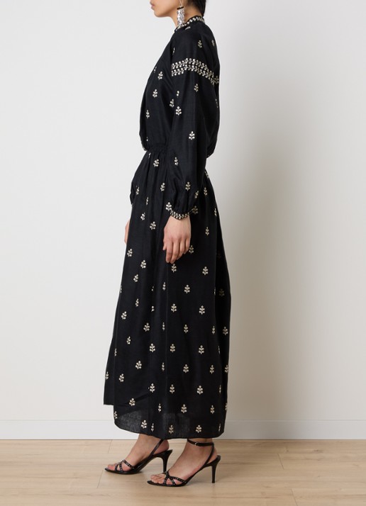 Isabel Marant Rodilia maxi jurk van zijde met borduring - voorkant 5 zwart