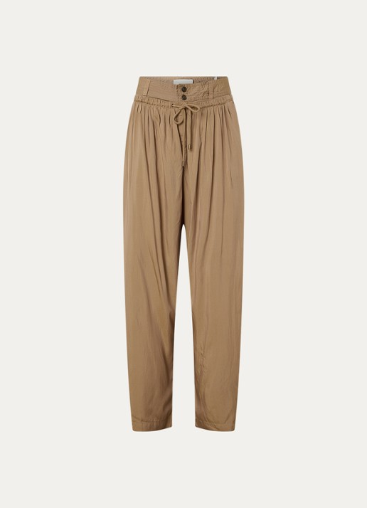 Isabel Marant Rodis high waist loose fit pantalon met trekkoord en steekzakken - voorkant 2 khaki