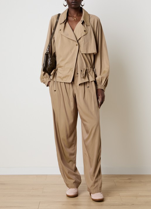 Isabel Marant Rodis high waist loose fit pantalon met trekkoord en steekzakken - voorkant 3 khaki