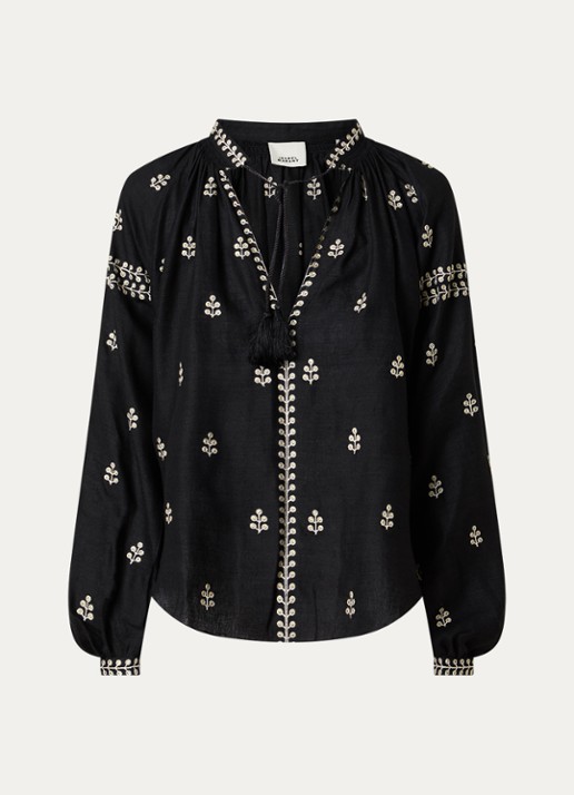 Isabel Marant Rodis tuniek van zijde met borduring - voorkant 2 zwart