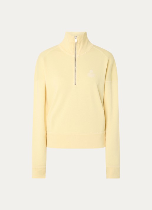 Isabel Marant Ross sweater met halve rits en flock logoprint - voorkant lichtgeel