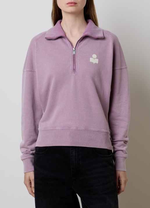 Isabel Marant Ross sweater met halve rits en flock logoprint - detail 3 lavendel
