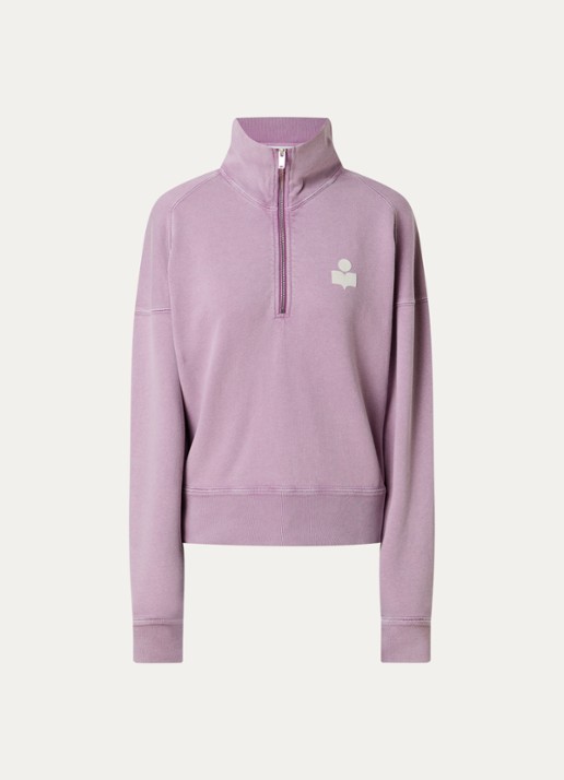 Isabel Marant Ross sweater met halve rits en flock logoprint - voorkant lavendel