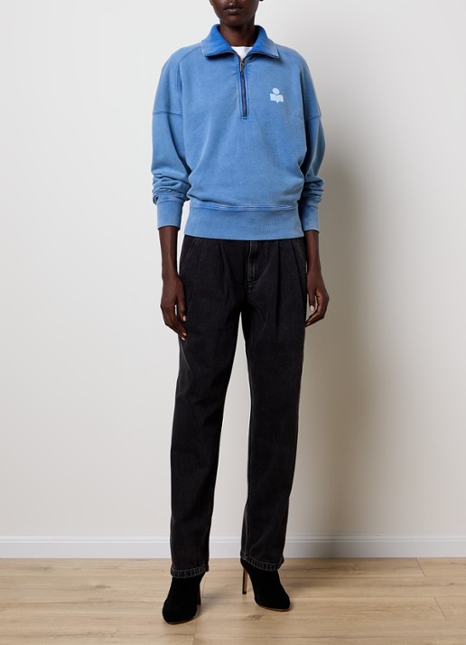Isabel Marant Ross sweater met halve rits en flock logoprint - voorkant 2 blauw