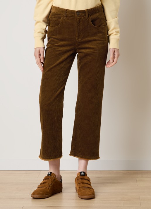 Isabel Marant Ruthie high waist cropped straight fit broek van corduroy - detail cognac