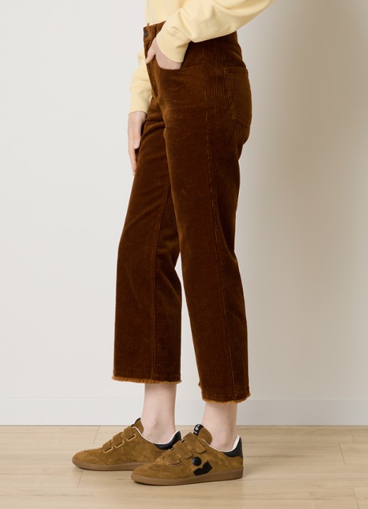 Isabel Marant Ruthie high waist cropped straight fit broek van corduroy - detail 2 cognac