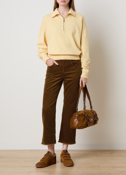 Isabel Marant Ruthie high waist cropped straight fit broek van corduroy - voorkant 5 cognac