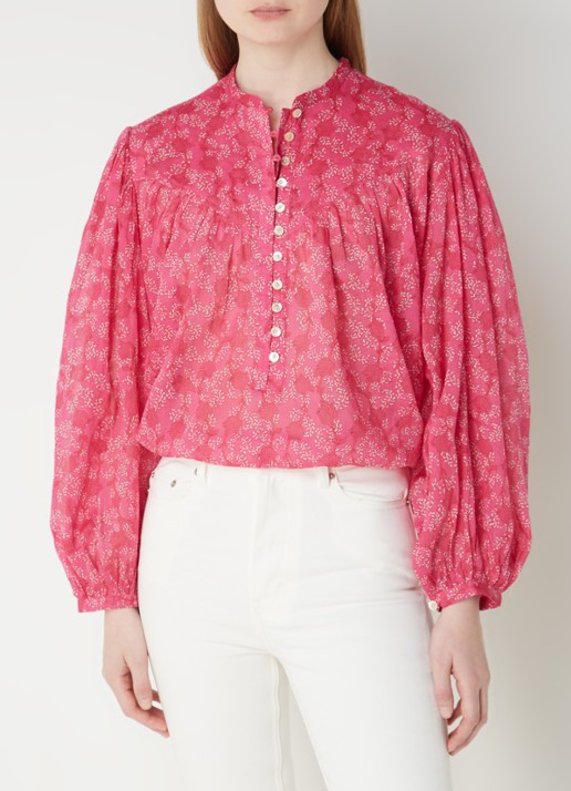 Isabel Marant Salika blouse met ballonmouw - detail 4 fuchsia