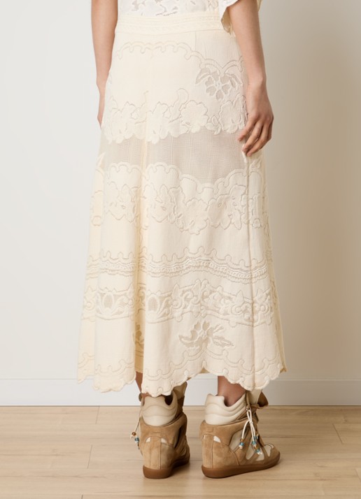 Isabel Marant Sanaya high waist midi rok met broderie - achterkant vanillegeel