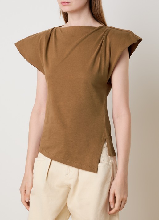 Isabel Marant Sebani top met schoudervulling en asymmetrische zoom - detail 3 camel