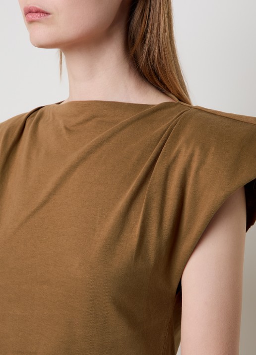 Isabel Marant Sebani top met schoudervulling en asymmetrische zoom - detail 4 camel