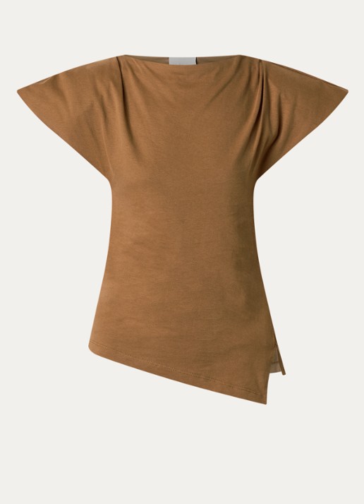 Isabel Marant Sebani top met schoudervulling en asymmetrische zoom - voorkant camel