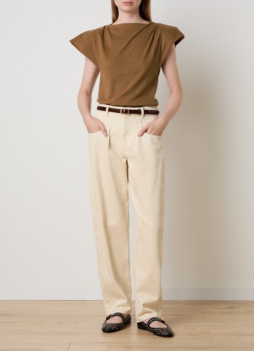Isabel Marant Sebani top met schoudervulling en asymmetrische zoom - voorkant 2 camel