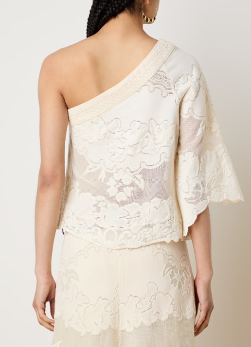 Isabel Marant Shilo top met broderie en asymmetrische hals - achterkant 3 gebroken wit
