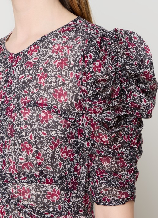 Isabel Marant Sichellia maxi jurk met bloemenprint en rugdecolleté - detail 4 cranberryrood