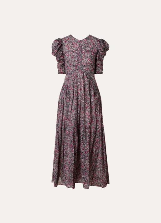 Isabel Marant Sichellia maxi jurk met bloemenprint en rugdecolleté - voorkant cranberryrood