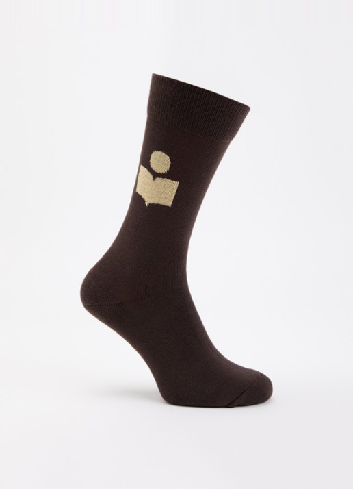 Isabel Marant Siloki sok met logo - voorkant chocoladebruin