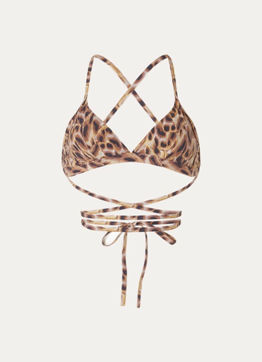 Isabel Marant Solange triangel bikinitop met panterprint - voorkant bruin