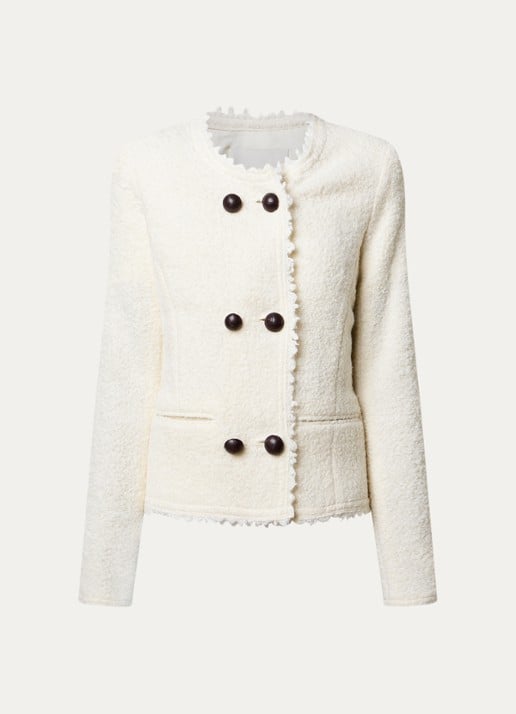 Isabel Marant Suely blazer in alpaca wolblend met paspelzakken - voorkant gebroken wit