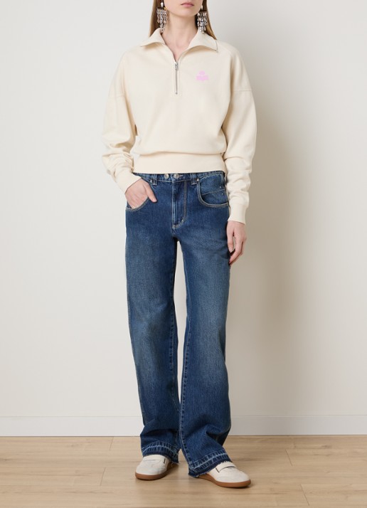 Isabel Marant Sweater met halve rits en logo - voorkant 3 gebroken wit