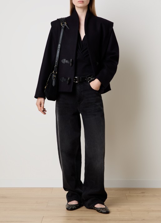 Isabel Marant Toria jack in kasjmierblend met steekzakken - voorkant 5 donkerblauw