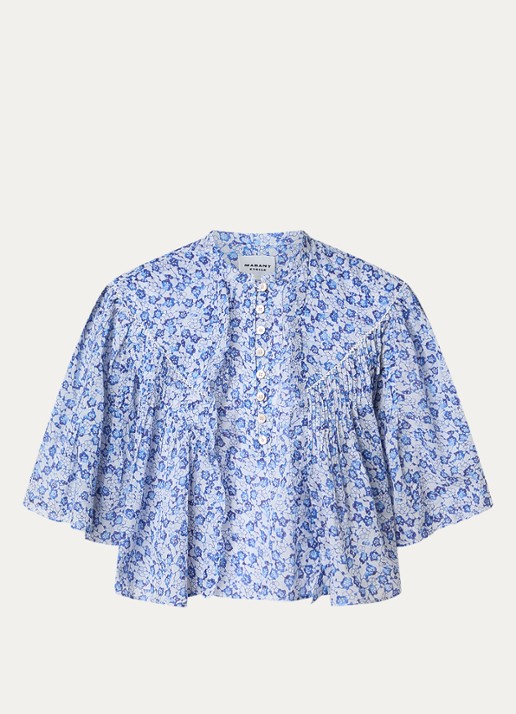 Isabel Marant Veelia tuniek met volant en print - voorkant 2 kobaltblauw