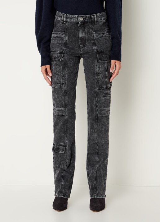 Isabel Marant Vokayo high waist straight fit cargobroek van denim - detail 3 zwart