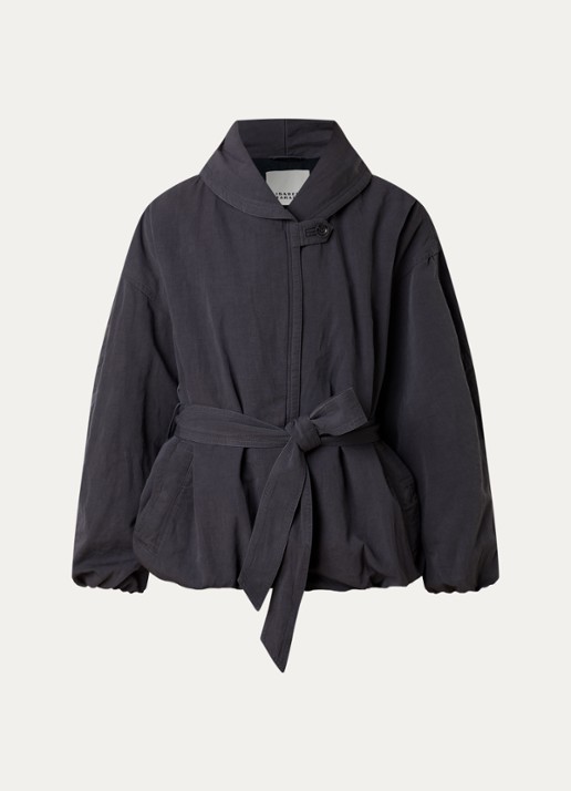 Isabel Marant Volinda bomberjack in linnenblend met steekzakken en strikceintuur  - voorkant 4 donkerblauw