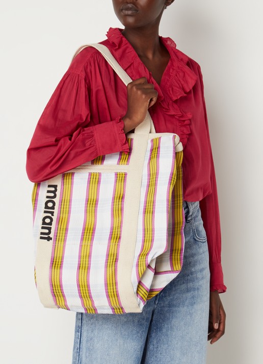 Isabel Marant Warden shopper met ruitdessin - voorkant 6 beige
