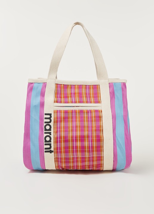 Isabel Marant Warden shopper met streep- en ruitdessin - voorkant 5 paars