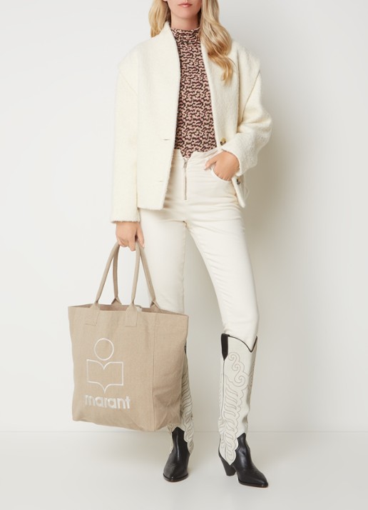 Isabel Marant Yenky shopper van canvas met logoborduring - voorkant 2 beige