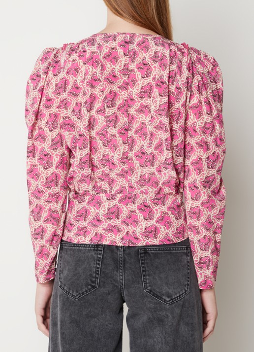Isabel Marant Zarga top in zijdeblend met pofmouw en keyhole - achterkant roze