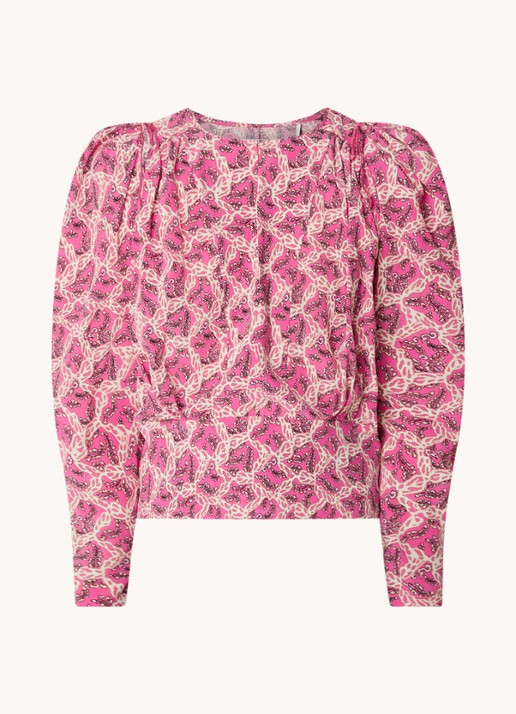 Isabel Marant Zarga top in zijdeblend met pofmouw en keyhole - voorkant 2 roze